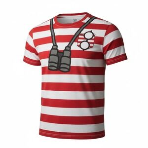 Where's Waldo T Shirt Red White Stripes‎ Binoculars Glasses Costume Adult XL
